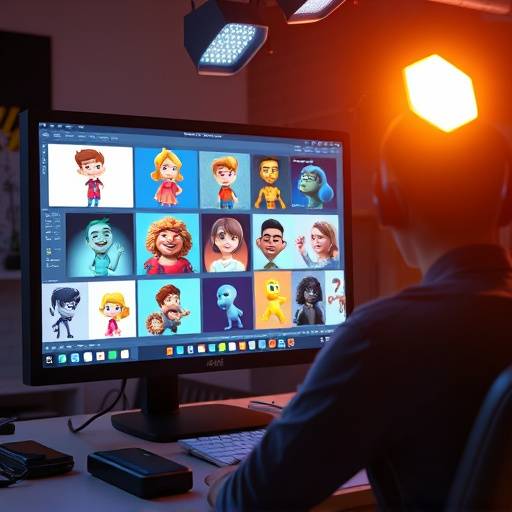 A computer screen displaying animation software with various character designs and motion graphics.