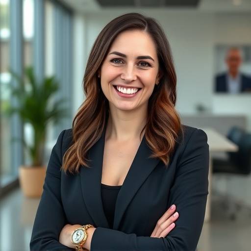 Photo of Emily Carter, CEO & Creative Director, smiling in a modern office setting.